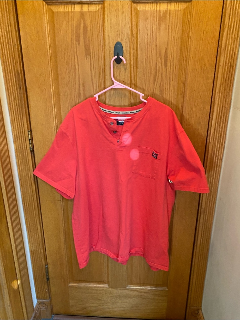 Wrangler Coral Red Henley Workwear Shirt
